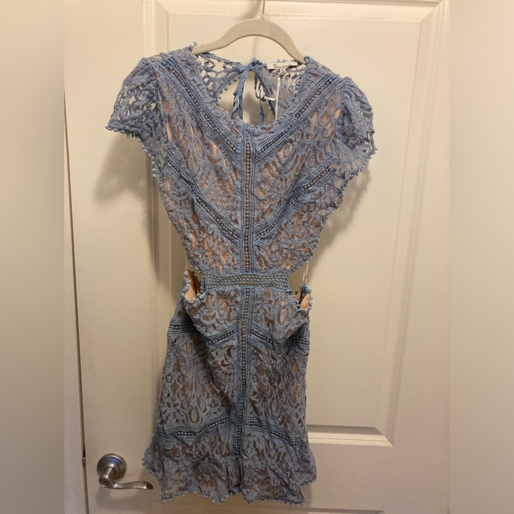 Blue Crochet Dress with Nude Undertone.